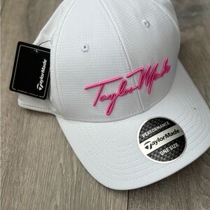 TaylorMade White Hat with Vibrant Pink Embroidery